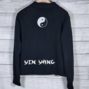 New - Shanghai Soho Black Asian YIN YANG Zip Front Sweatshirt Jacket L XL XXL